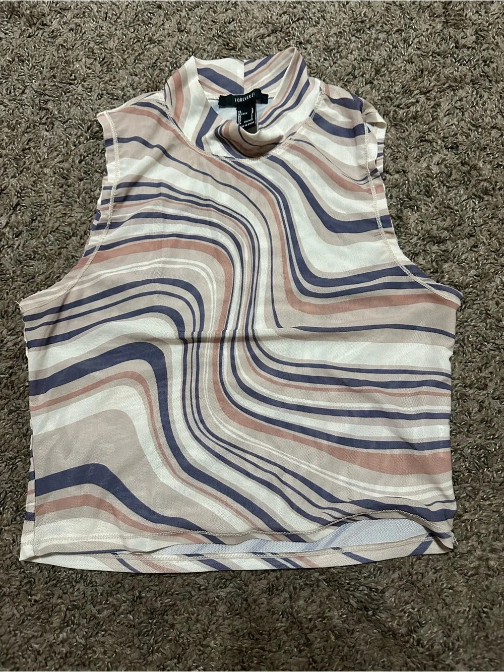 Forever 21 Wave-Print Mock Neck Tank in Blush, Navy & Cream